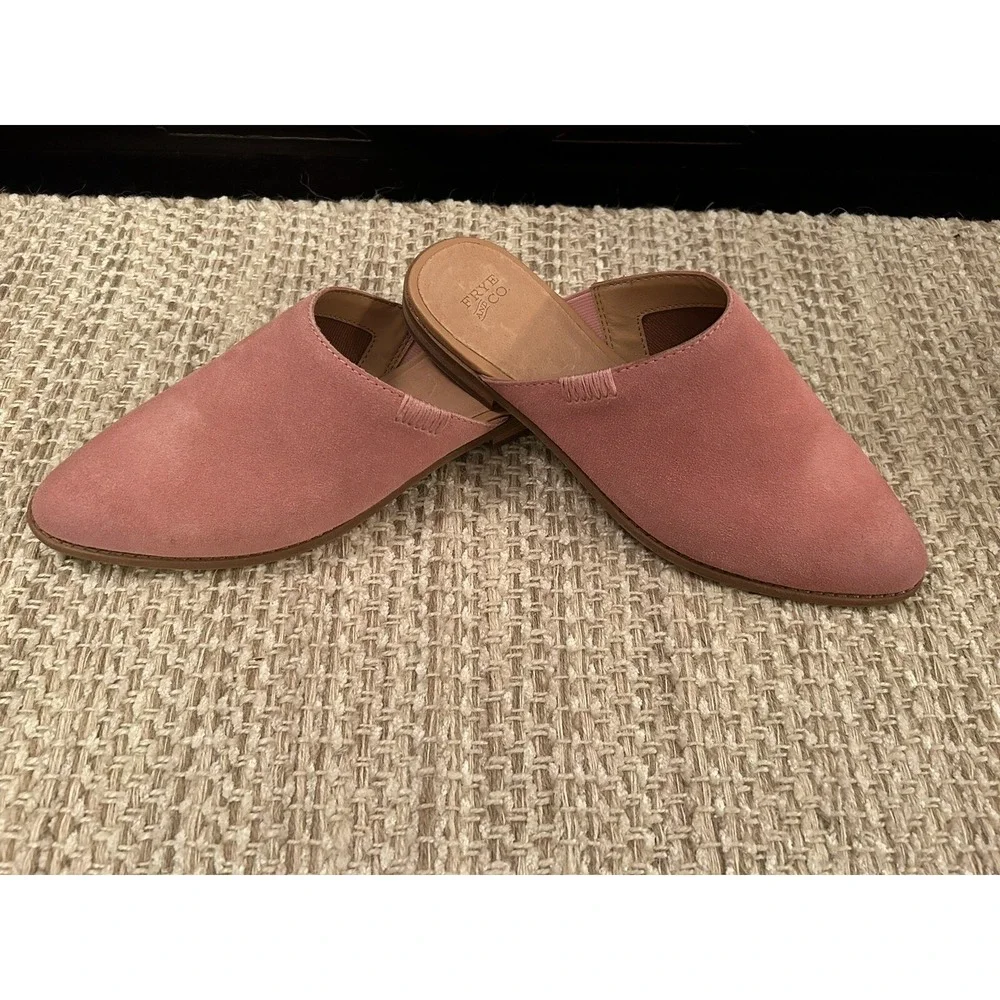 NWOB Frye & Co. Fenn Pink Suede Mules Size 7 M Slip On Almond Toe Western Casual